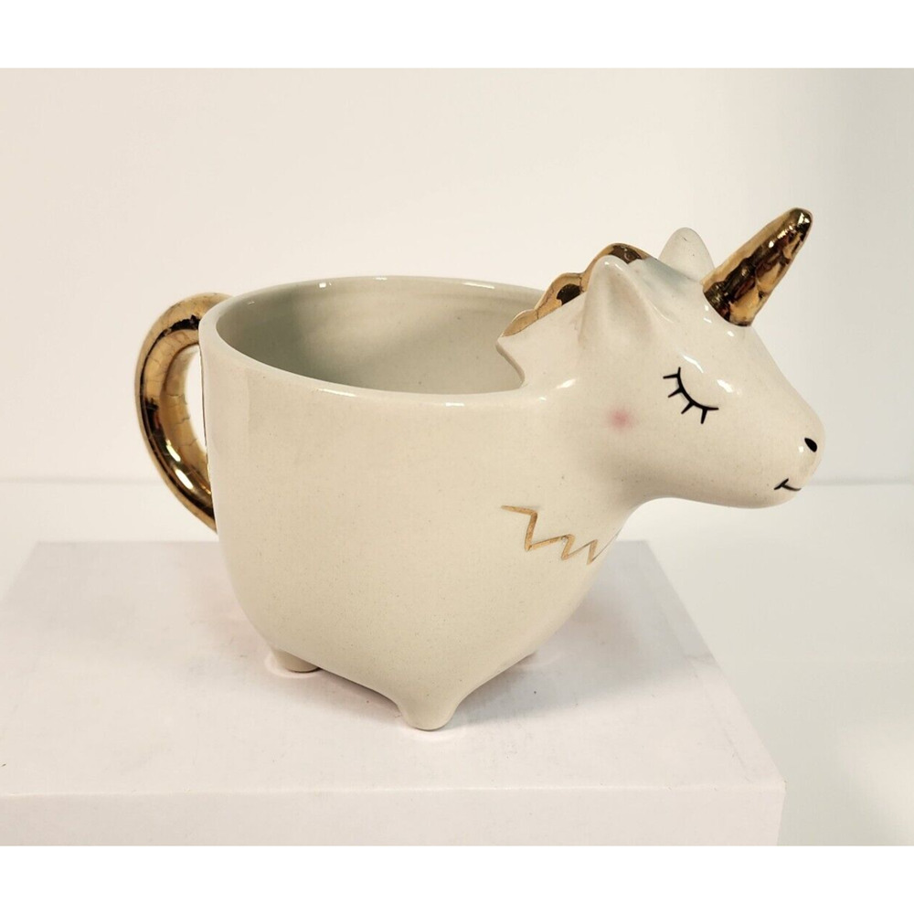 Beautiful Unicorn Mug Cup Gold & Ivory White  (G4)